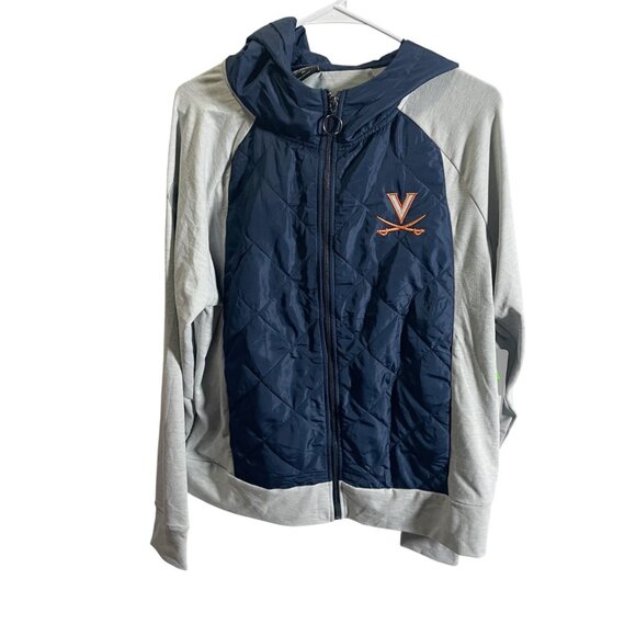 Colosseum Virginia Cavaliers XL Quilted Full-Zip Hoodie Navy/Gray Logo - Picture 1 of 4